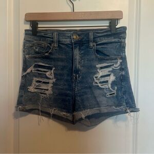 American Eagle Hi-Rise Medium Wash Ripped Shortie Size 6